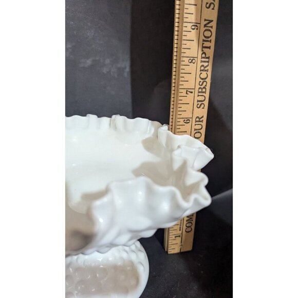 Vintage Fenton Milk Glass Hobnail Compote Candy  Ruffled Edges 5.5" Tall White M - Picture 7 of 7